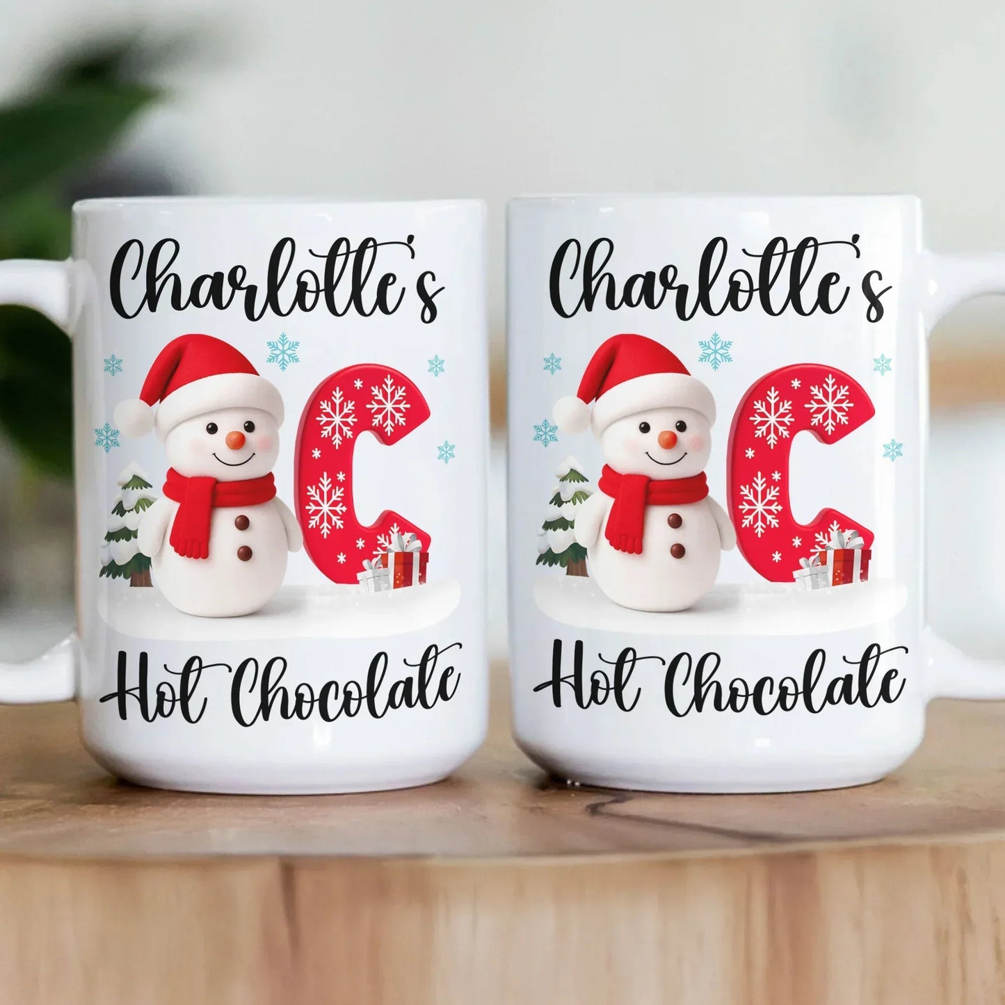 Custom Snowman Initial White Ceramic Mug for Hot Chocolate & Morning Coffee Festive Personalized Christmas Gift, Fun and Cute Winter Present