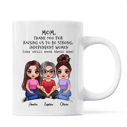 Embracing Doll Mom Daughter Sitting Thank You For Raising Independent Women Personalized Mug