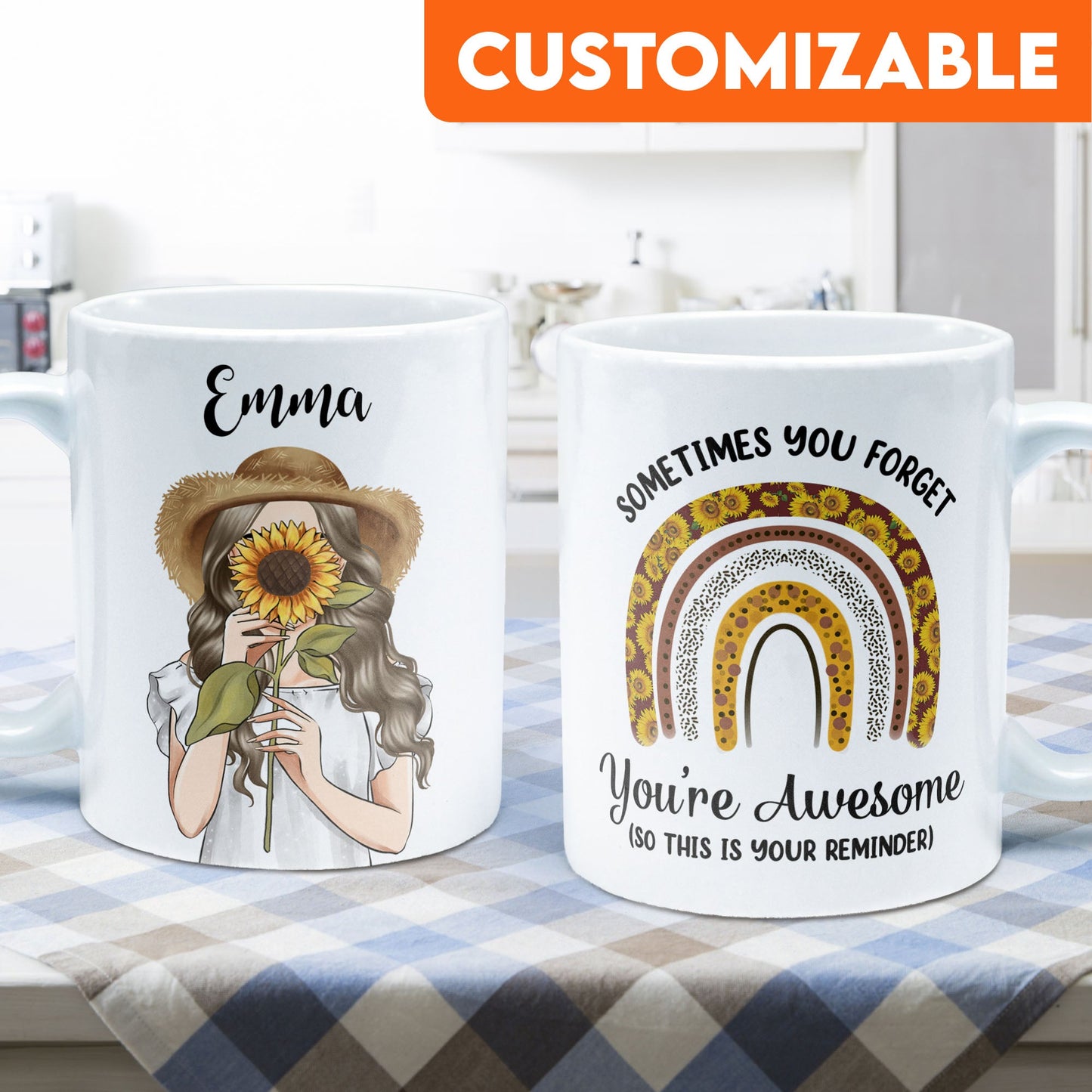 Sometimes You Forget You're Awesome So This Is Your Reminder - Personalized Mug - Birthday Gift For Girl, Woman, Her - Sunflower Girl
