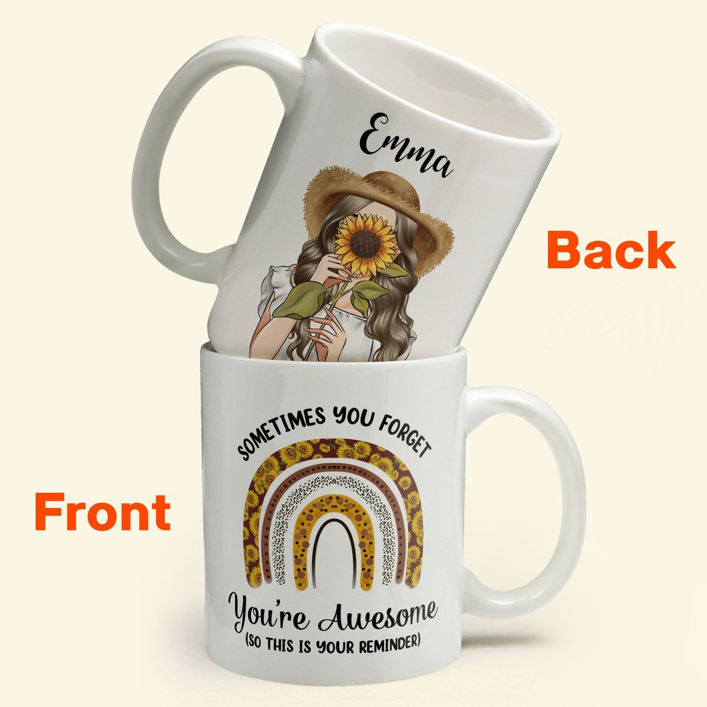 Sometimes You Forget You're Awesome So This Is Your Reminder - Personalized Mug - Birthday Gift For Girl, Woman, Her - Sunflower Girl