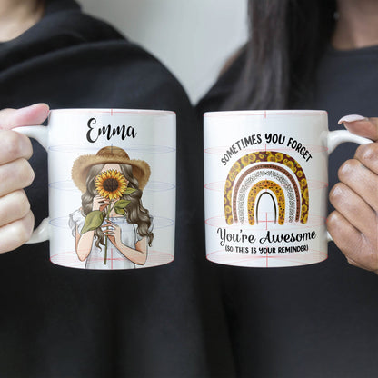Sometimes You Forget You're Awesome So This Is Your Reminder - Personalized Mug - Birthday Gift For Girl, Woman, Her - Sunflower Girl