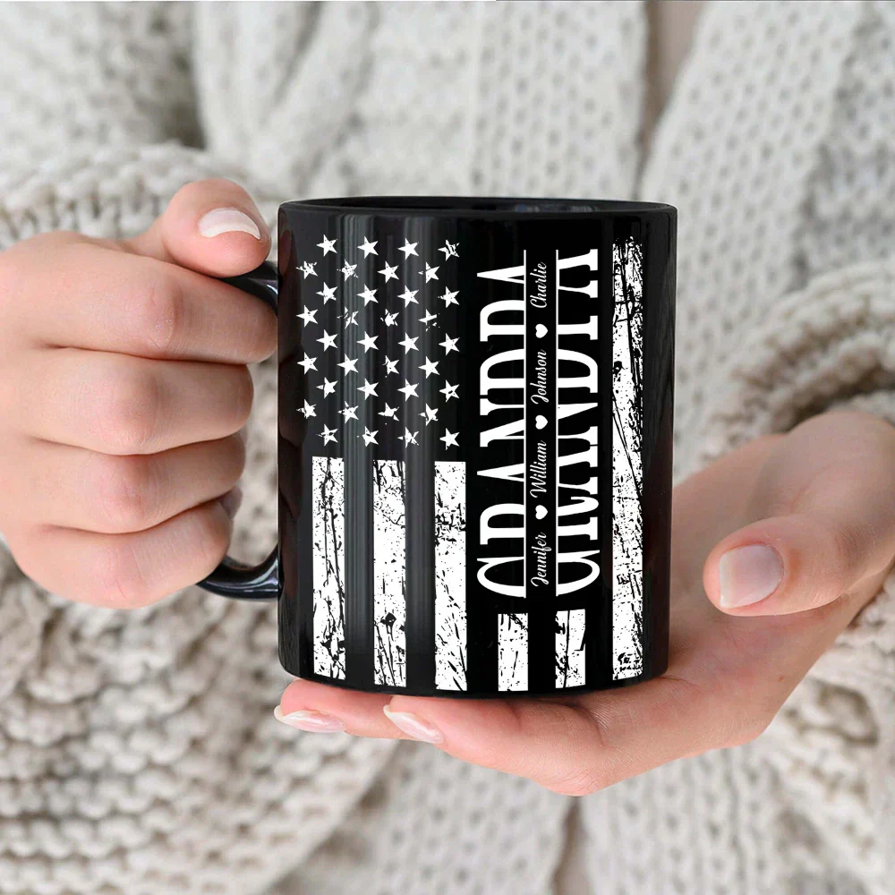 Stars & Stripes Dad Grandpa We Love You - Personalized Black Mug