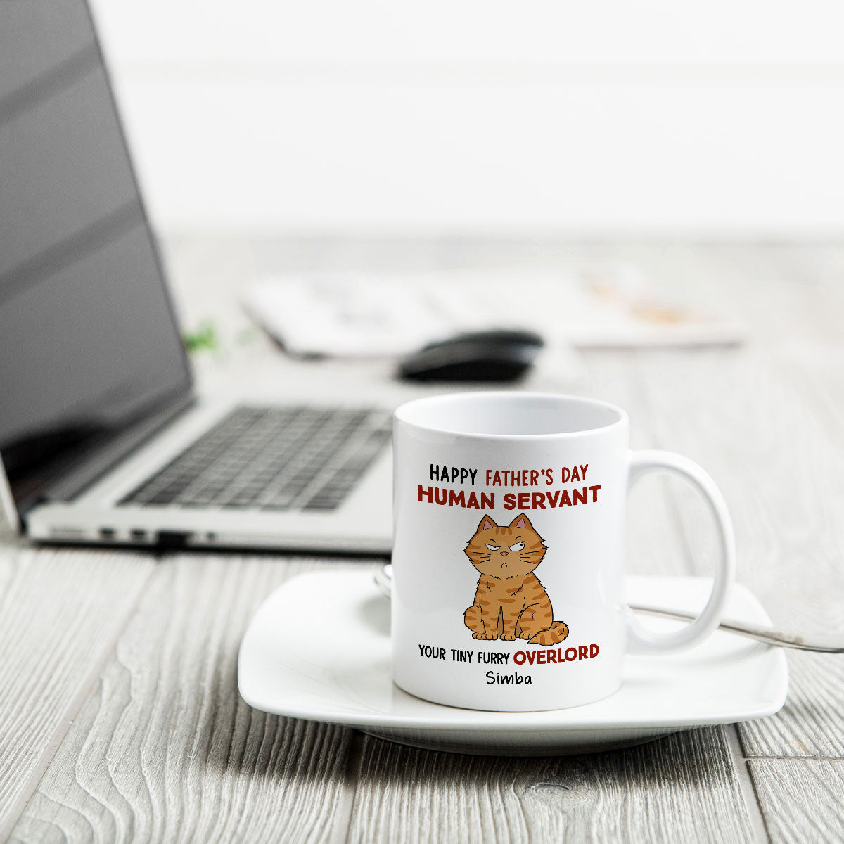 Funny Cute Cats Happy Father's Day Human Servant Personalized Mug, Father's Day Gift For Cat Dad