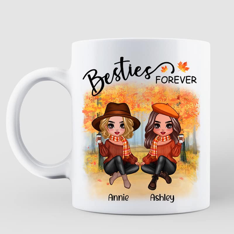 Doll Best Friends Besties Sitting Fall Season Personalized Mug