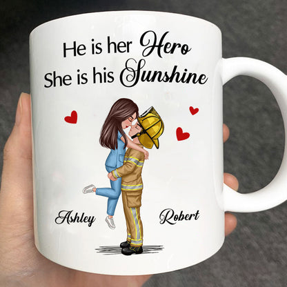 Her Hero His Sunshine Couple Valentine's Day Gifts by Occupation Gift For Her Gift For Him Firefighter, Nurse, Police Officer Personalized Mug