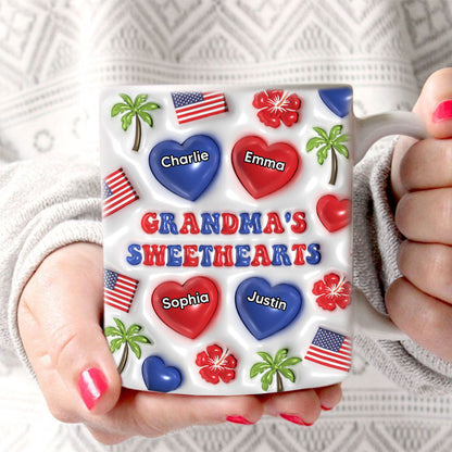 Grandma's Sweetheart Personalized 3D Inflated Mug, 4th Of July Gift For Grandma