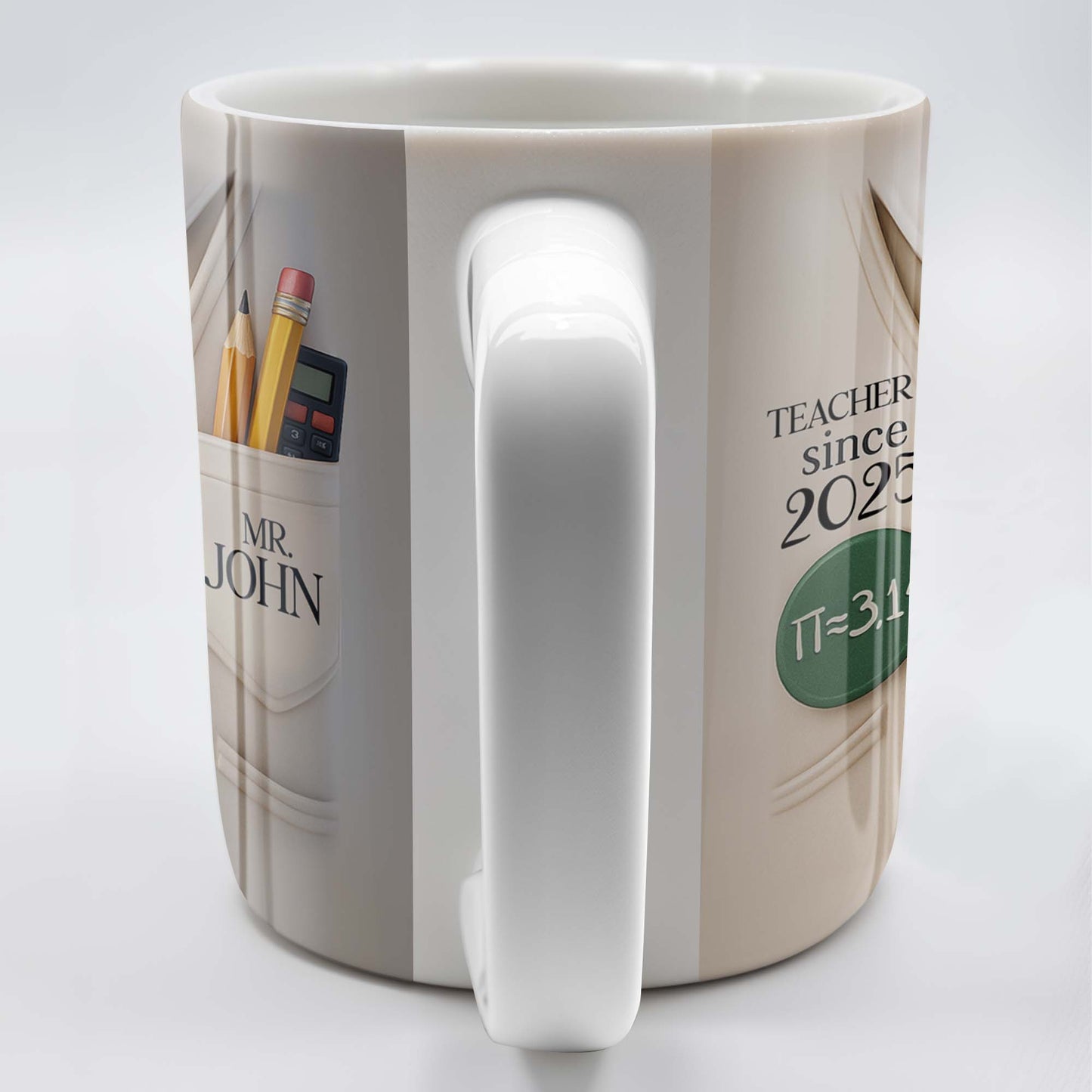 Teacher Since 2025, Pi=3.14 Necktie, Shirt, Pencil, Brush, Mathematical Equations - Personalized Custom Coffee Mug - TEACH001_MG