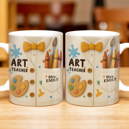 Art Teacher, Crayons, Paintbrush, Palette - Personalized Custom Coffee Mug - TEACH002_MG