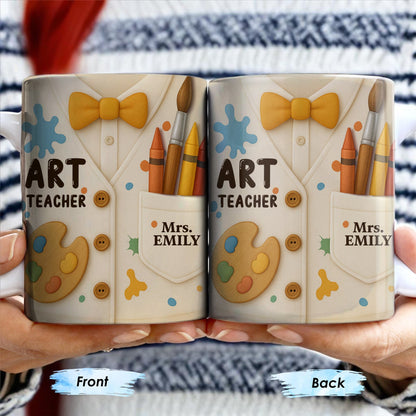 Art Teacher, Crayons, Paintbrush, Palette - Personalized Custom Coffee Mug - TEACH002_MG