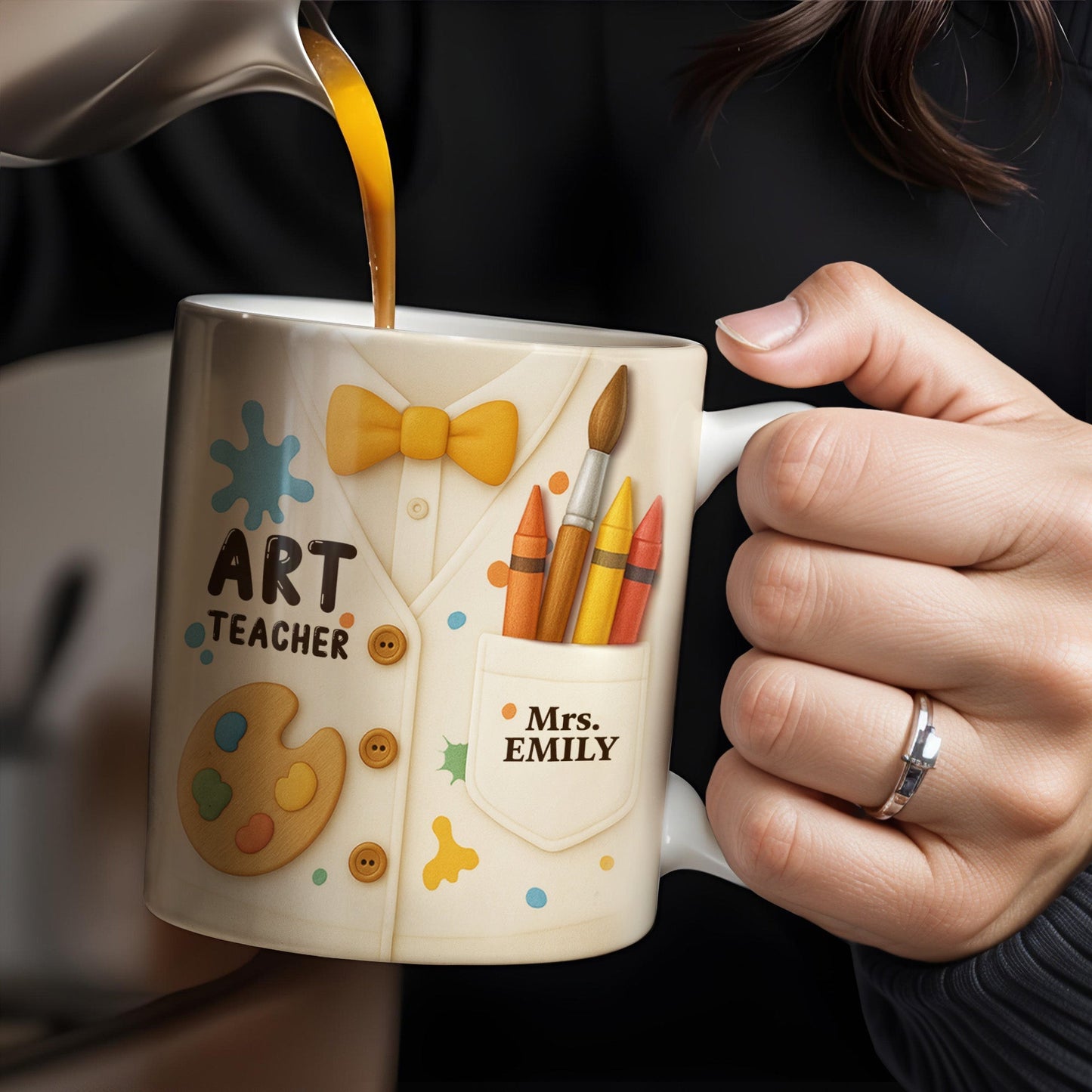 Art Teacher, Crayons, Paintbrush, Palette - Personalized Custom Coffee Mug - TEACH002_MG