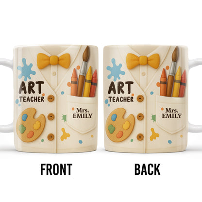 Art Teacher, Crayons, Paintbrush, Palette - Personalized Custom Coffee Mug - TEACH002_MG