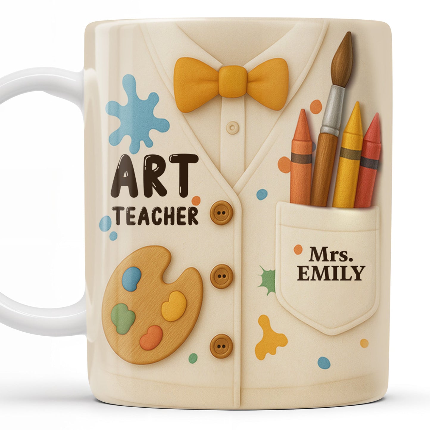Art Teacher, Crayons, Paintbrush, Palette - Personalized Custom Coffee Mug - TEACH002_MG