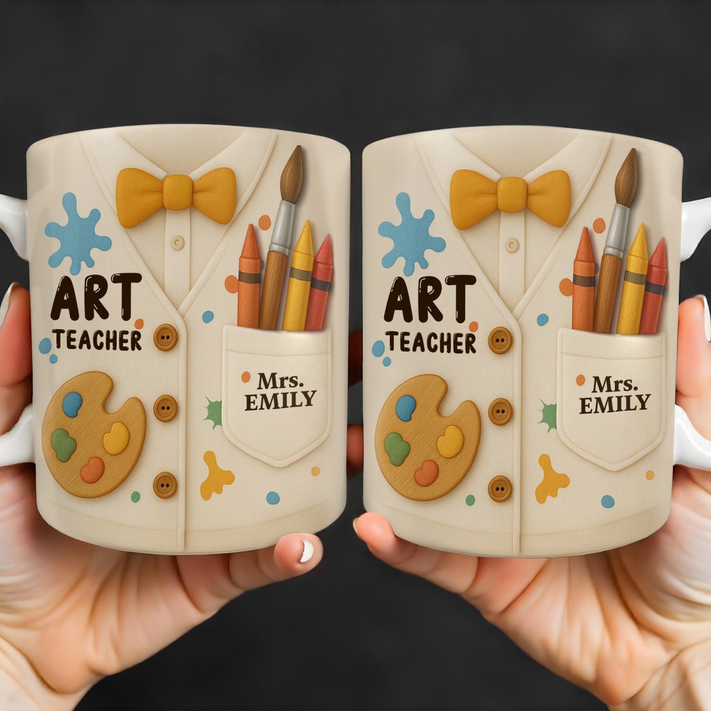 Art Teacher, Crayons, Paintbrush, Palette - Personalized Custom Coffee Mug - TEACH002_MG