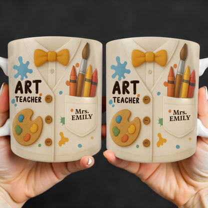 Art Teacher, Crayons, Paintbrush, Palette - Personalized Custom Coffee Mug - TEACH002_MG