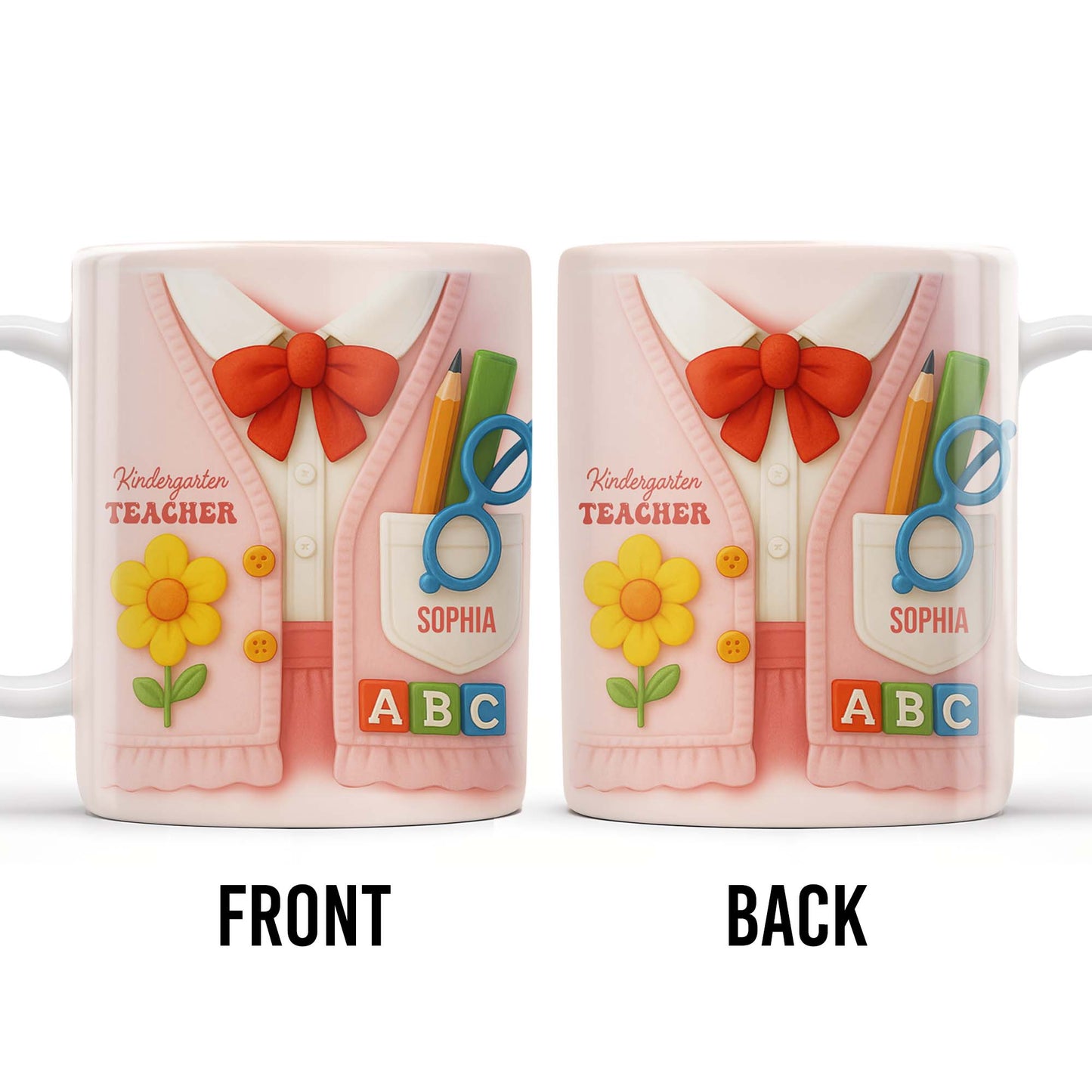 Kindergarten Teacher, Flower, Pencil, Scissors, Shirt with Tie - Personalized Custom Coffee Mug - TEACH004_MG