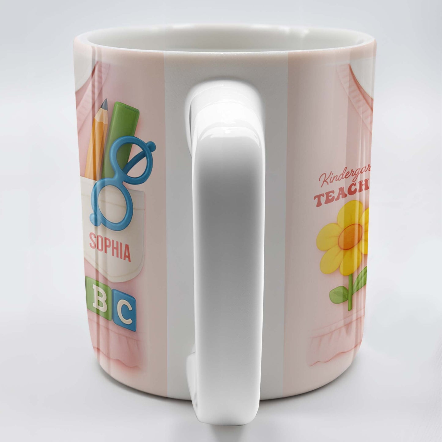 Kindergarten Teacher, Flower, Pencil, Scissors, Shirt with Tie - Personalized Custom Coffee Mug - TEACH004_MG