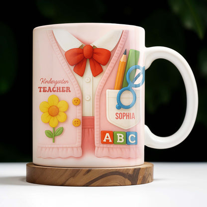 Kindergarten Teacher, Flower, Pencil, Scissors, Shirt with Tie - Personalized Custom Coffee Mug - TEACH004_MG