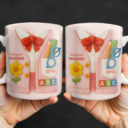 Kindergarten Teacher, Flower, Pencil, Scissors, Shirt with Tie - Personalized Custom Coffee Mug - TEACH004_MG