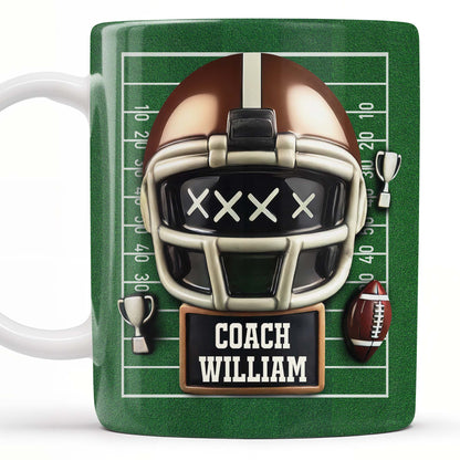 Celebrate the Best Coach with this Football Helmet, Football and Trophy - Personalized Custom Coffee Mug - TEACH005_MG