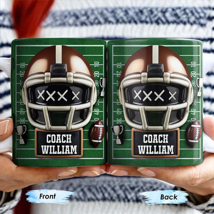 Celebrate the Best Coach with this Football Helmet, Football and Trophy - Personalized Custom Coffee Mug - TEACH005_MG