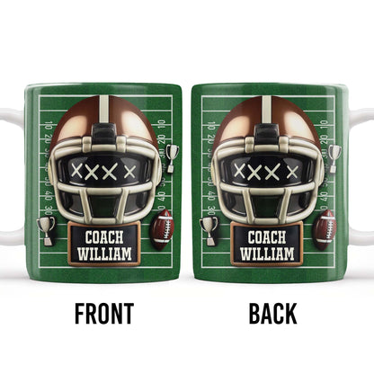 Celebrate the Best Coach with this Football Helmet, Football and Trophy - Personalized Custom Coffee Mug - TEACH005_MG
