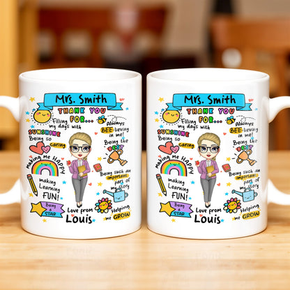 Thank You For Filling My Days With Sunshine, Heart, Star - Personalized Custom Coffee Mug - TEACH047_MG