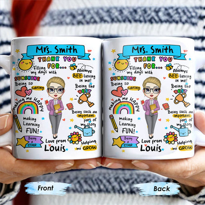 Thank You For Filling My Days With Sunshine, Heart, Star - Personalized Custom Coffee Mug - TEACH047_MG