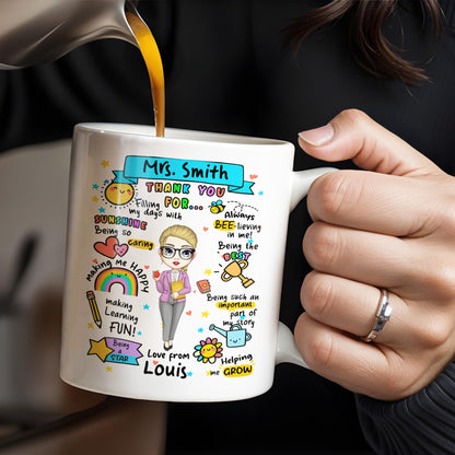 Thank You For Filling My Days With Sunshine, Heart, Star - Personalized Custom Coffee Mug - TEACH047_MG