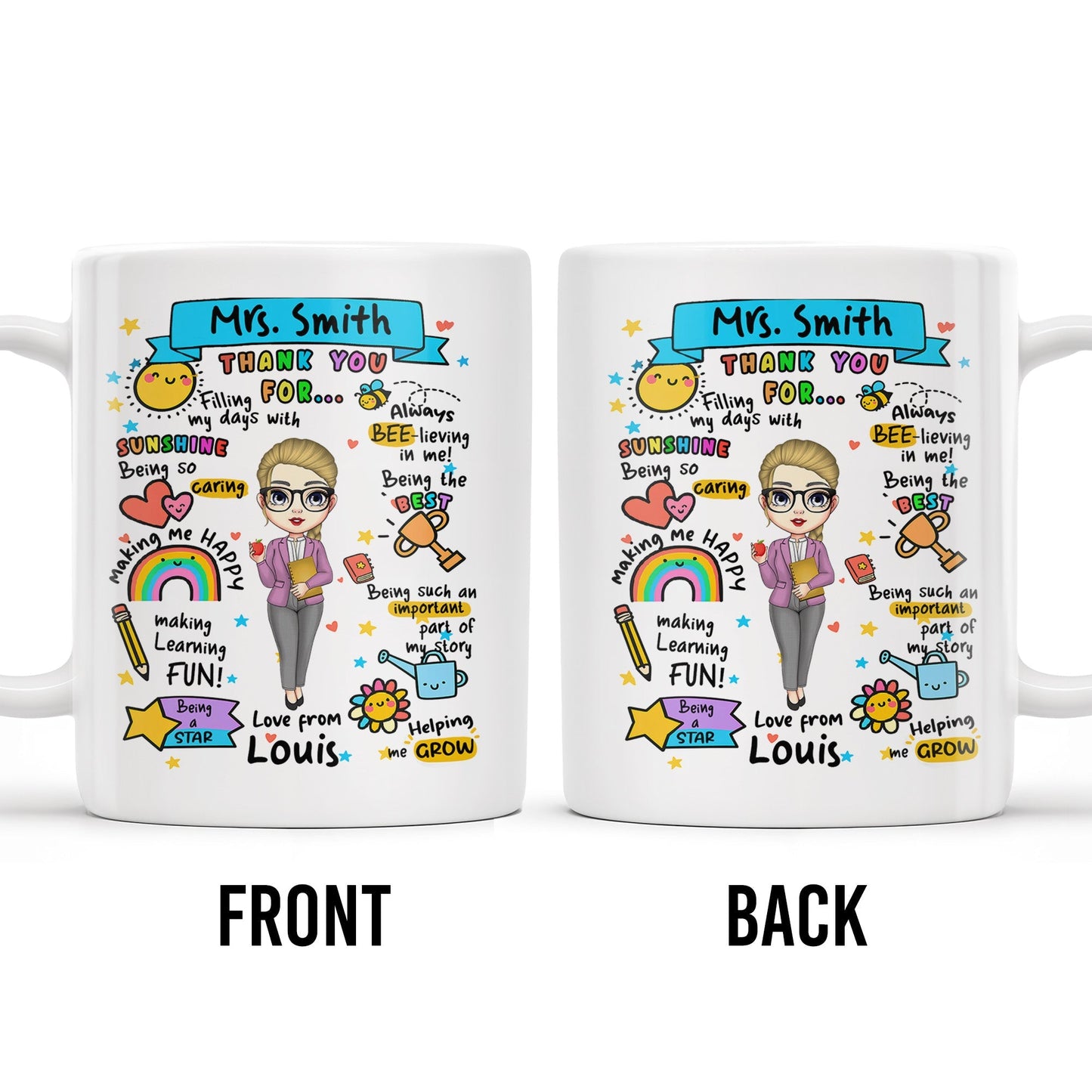 Thank You For Filling My Days With Sunshine, Heart, Star - Personalized Custom Coffee Mug - TEACH047_MG