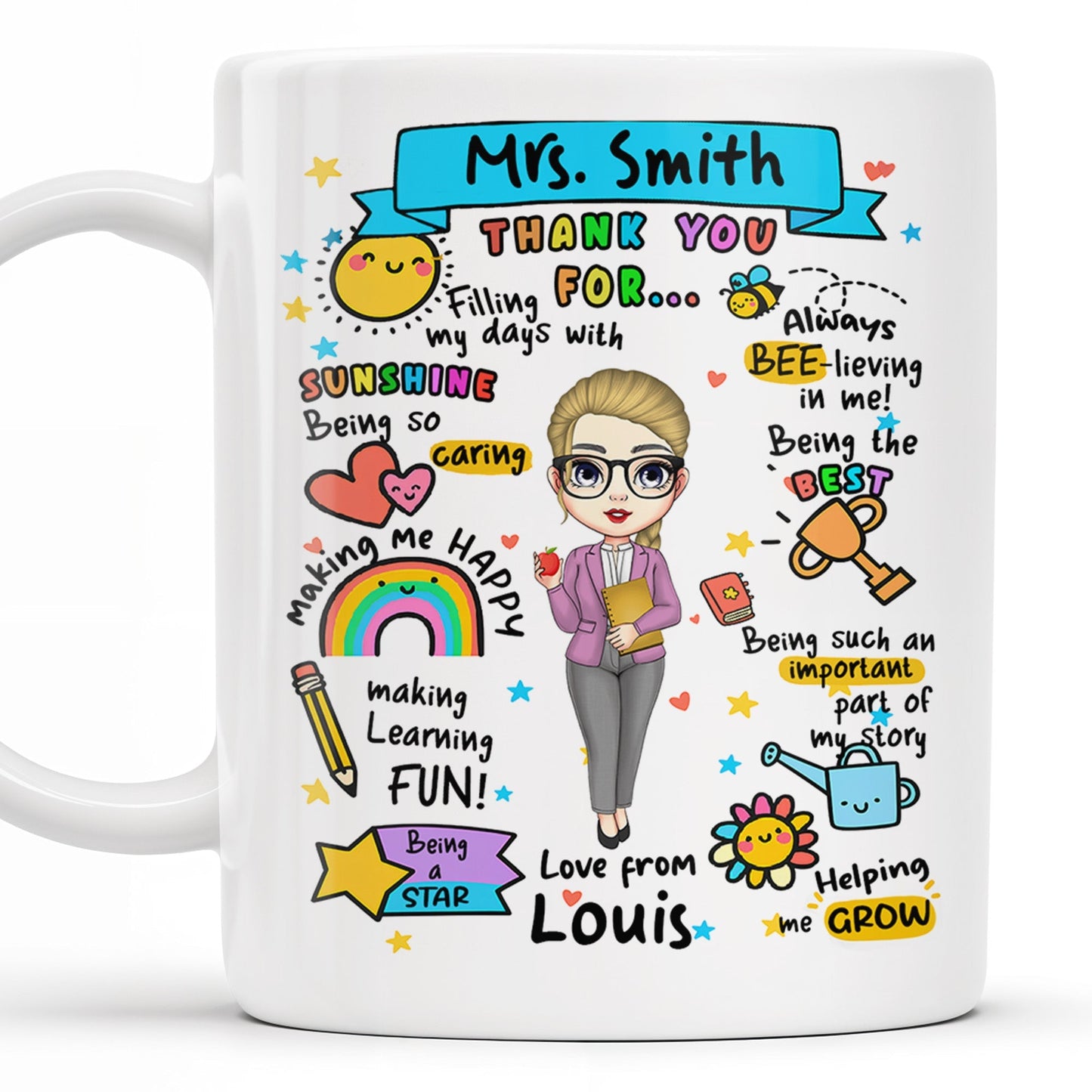 Thank You For Filling My Days With Sunshine, Heart, Star - Personalized Custom Coffee Mug - TEACH047_MG