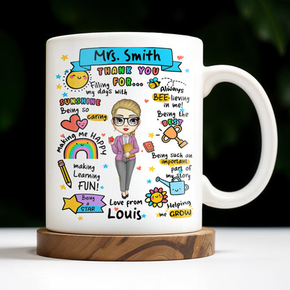 Thank You For Filling My Days With Sunshine, Heart, Star - Personalized Custom Coffee Mug - TEACH047_MG
