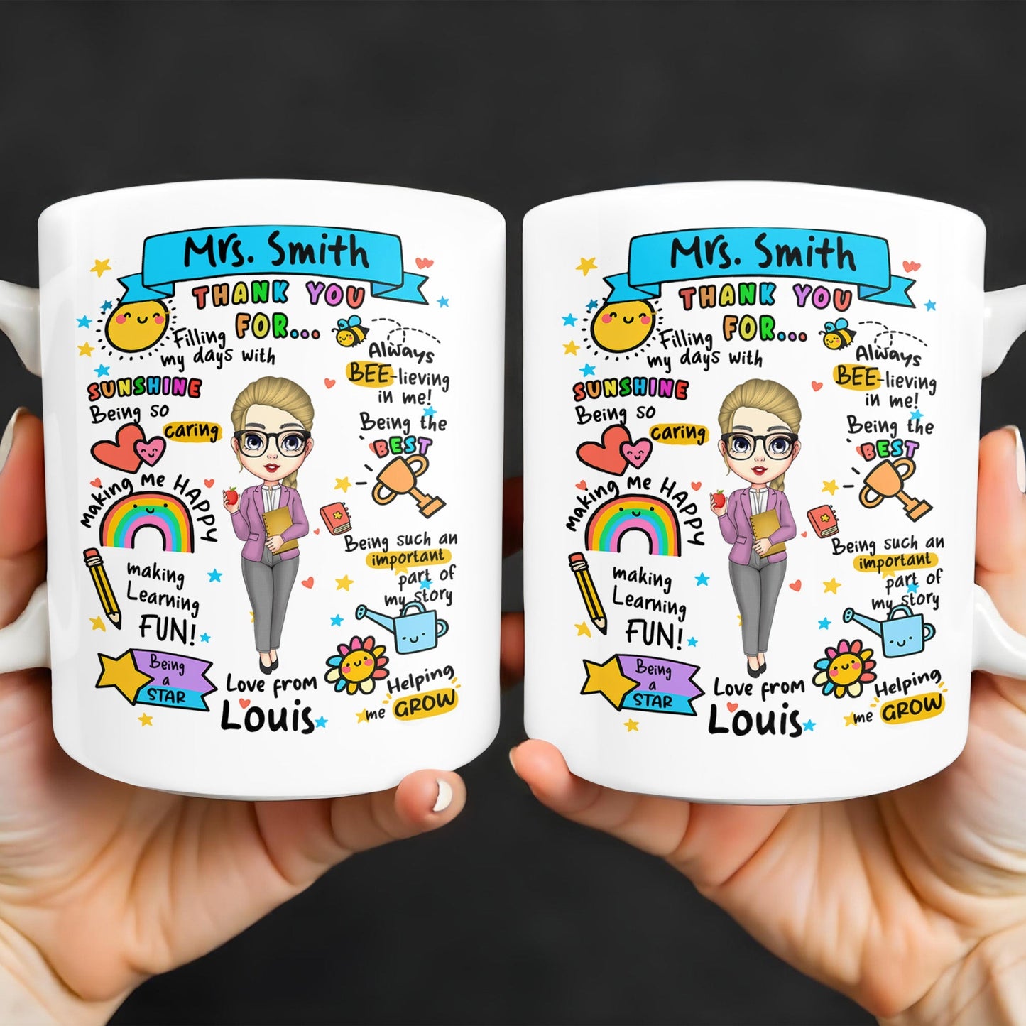Thank You For Filling My Days With Sunshine, Heart, Star - Personalized Custom Coffee Mug - TEACH047_MG