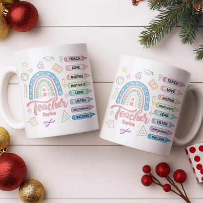 Teach Love Inspire Mug With Rainbow And Educational Icons - Personalized Custom Coffee Mug - TEACH064_MG