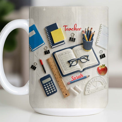 To My Favorite Teacher Stationery and Apple Design - Personalized Custom Coffee Mug - TEACH067_MG