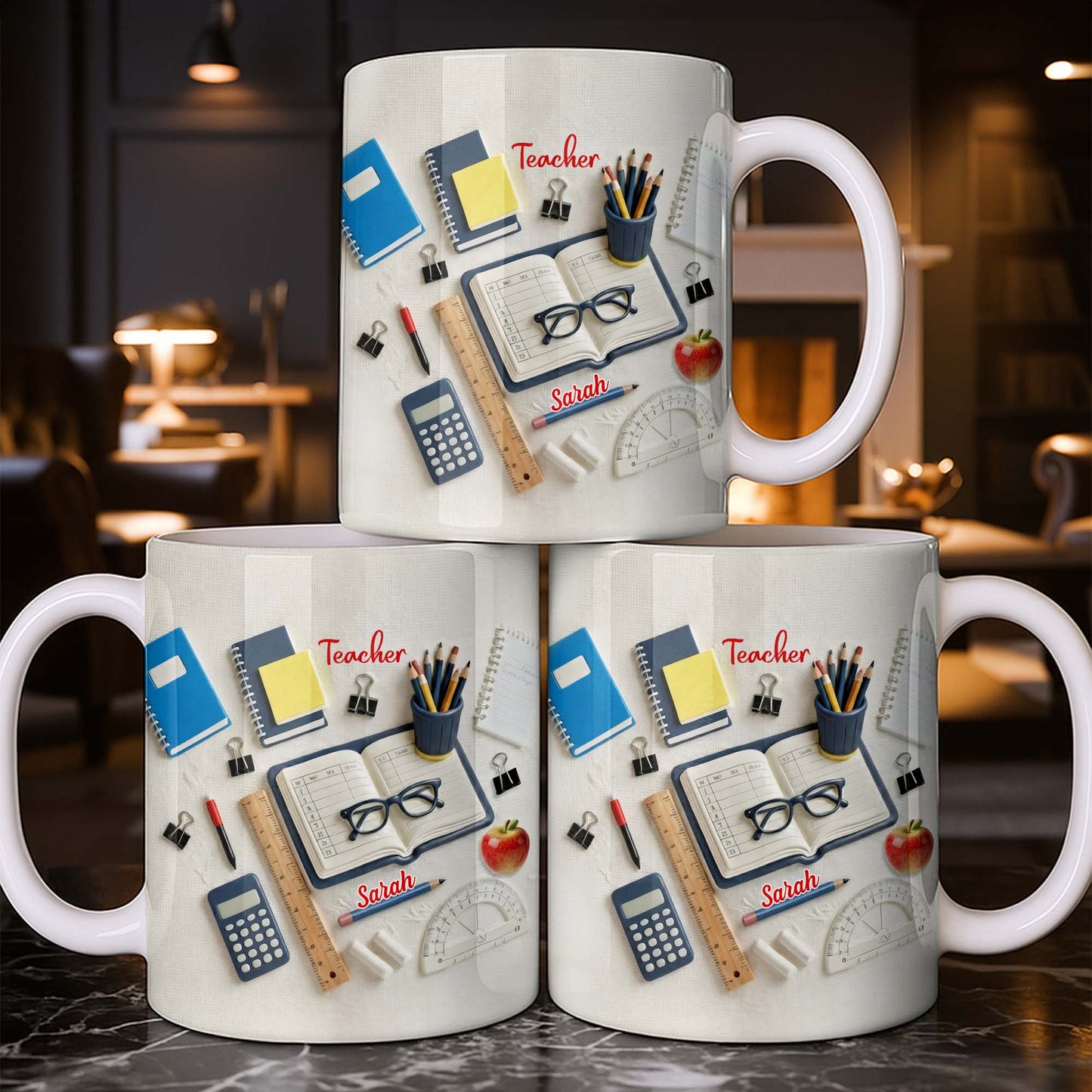 To My Favorite Teacher Stationery and Apple Design - Personalized Custom Coffee Mug - TEACH067_MG