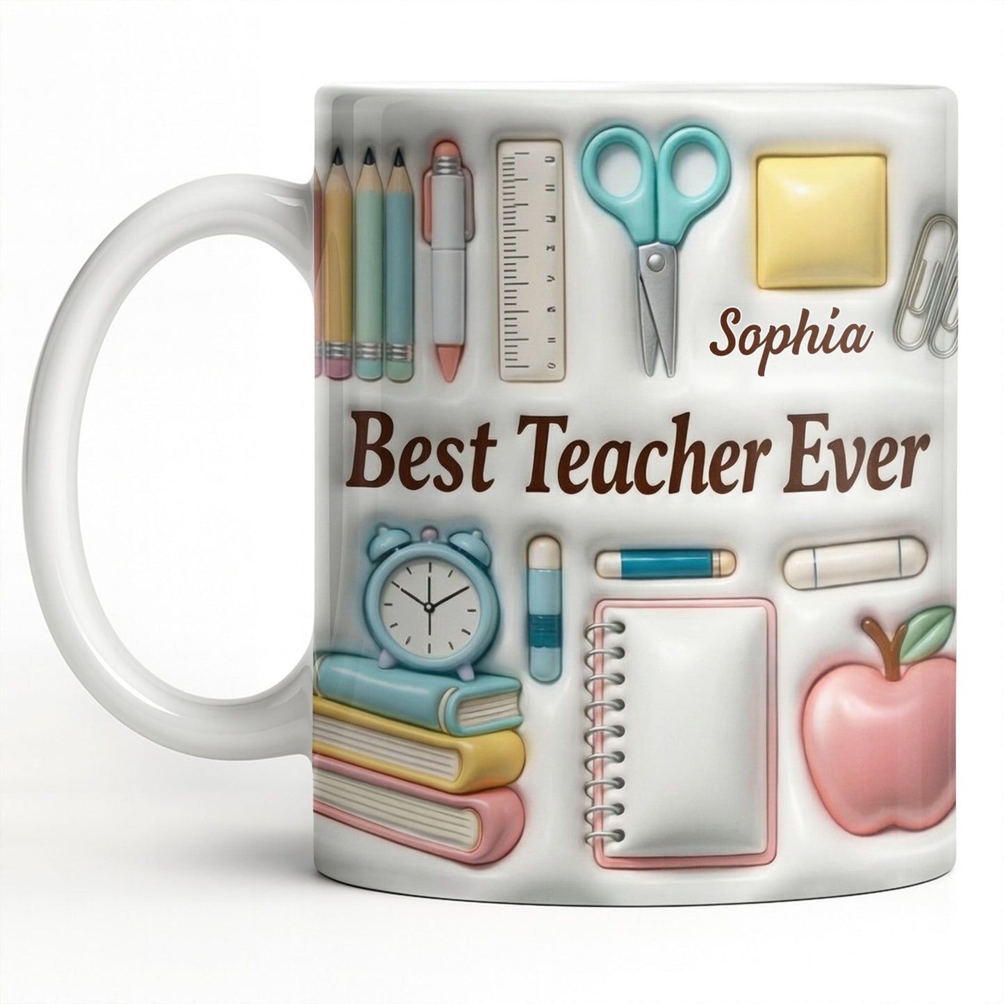 Best Teacher Ever With School Supplies Design - Personalized Custom Coffee Mug - TEACH068_MG