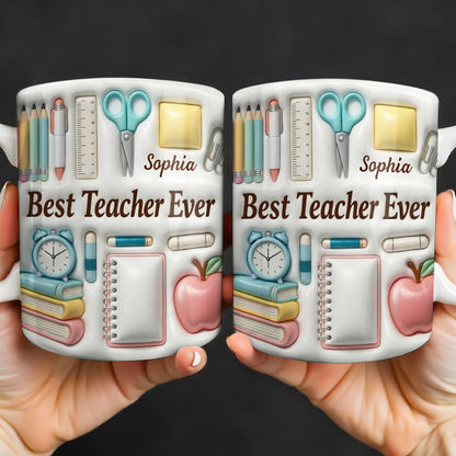 Best Teacher Ever With School Supplies Design - Personalized Custom Coffee Mug - TEACH068_MG