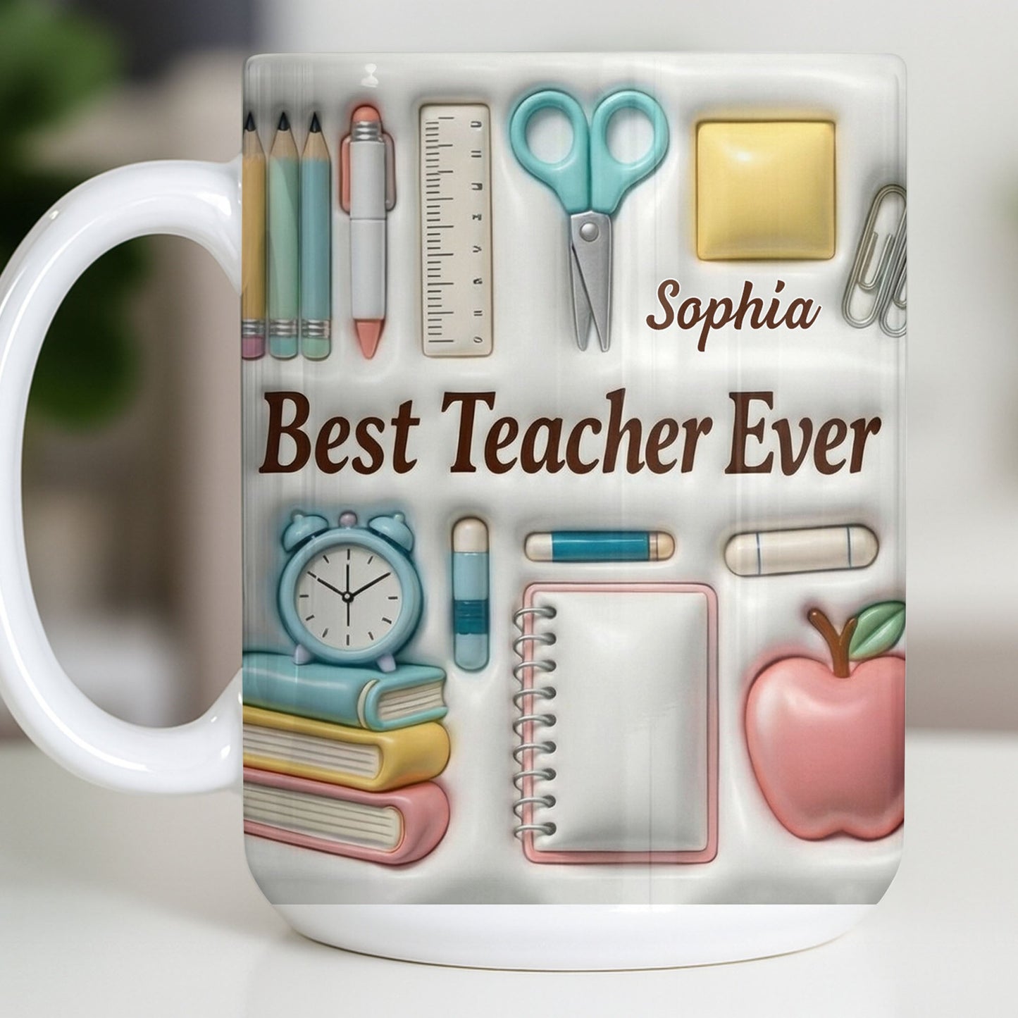 Best Teacher Ever With School Supplies Design - Personalized Custom Coffee Mug - TEACH068_MG
