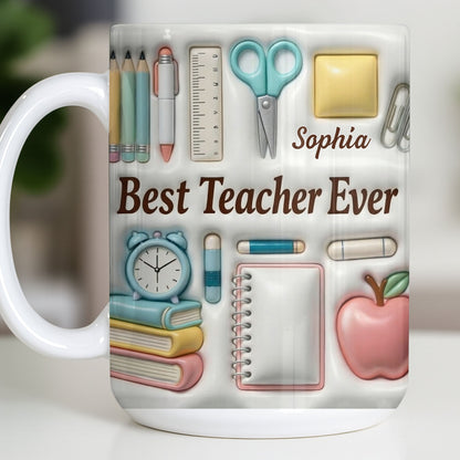 Best Teacher Ever With School Supplies Design - Personalized Custom Coffee Mug - TEACH068_MG