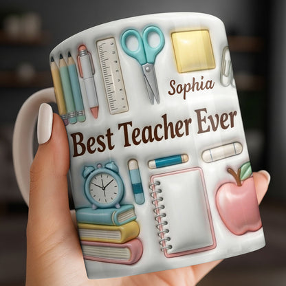 Best Teacher Ever With School Supplies Design - Personalized Custom Coffee Mug - TEACH068_MG