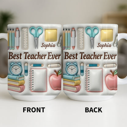 Best Teacher Ever With School Supplies Design - Personalized Custom Coffee Mug - TEACH068_MG