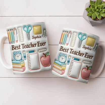 Best Teacher Ever With School Supplies Design - Personalized Custom Coffee Mug - TEACH068_MG