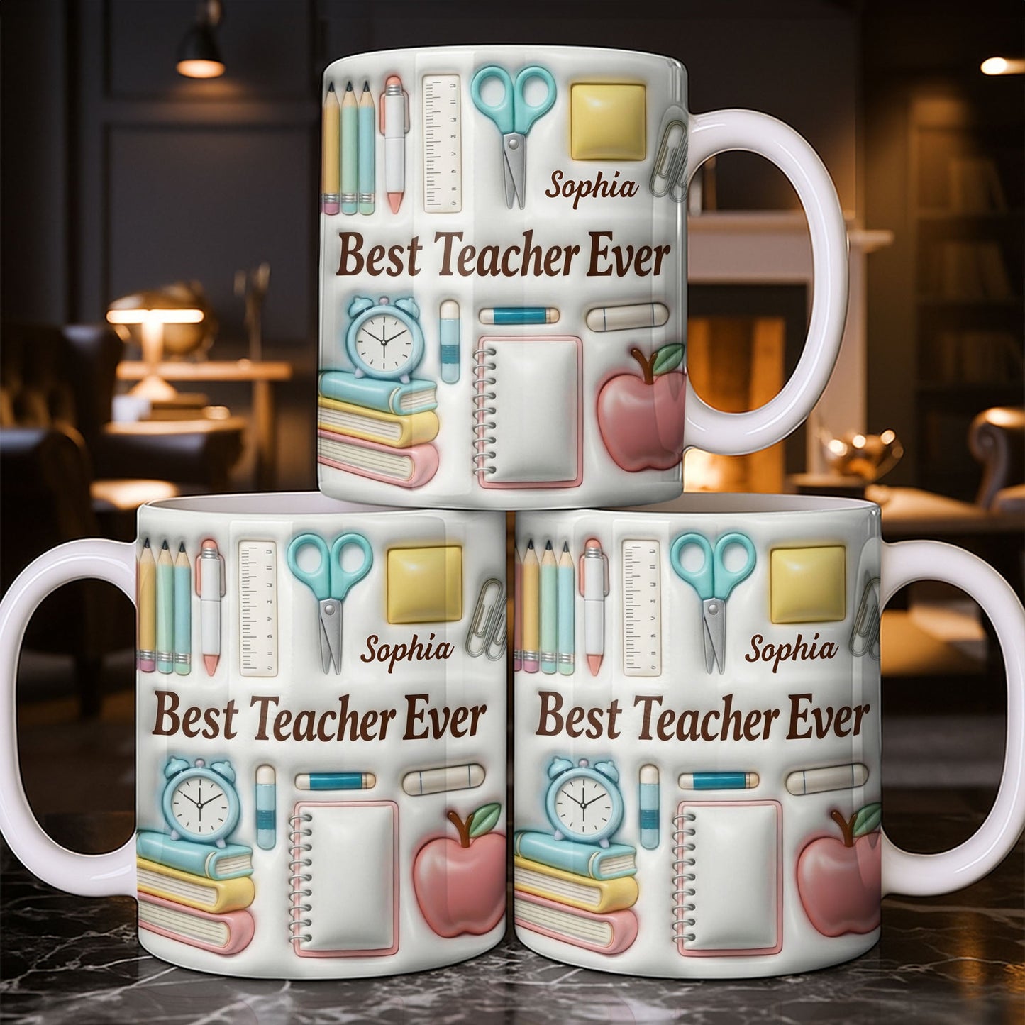 Best Teacher Ever With School Supplies Design - Personalized Custom Coffee Mug - TEACH068_MG