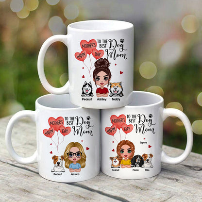 Happy Mother's Day To The Best Dog Mom Doll Woman & Peeking Dog Personalized Mug