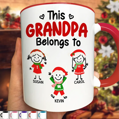 This Grandpa Grandma Belongs To Christmas Kid Stick Figures - Personalized Accent Mug