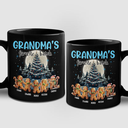 Grandma's Favorite Batch - Family Personalized Custom Black Mug - Christmas Gift For Grandma