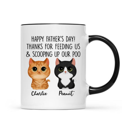 Happy Father's Day Thanks For Feeding Me And Scooping Up My Poo Watercolor Cute Cats Personalized Mug