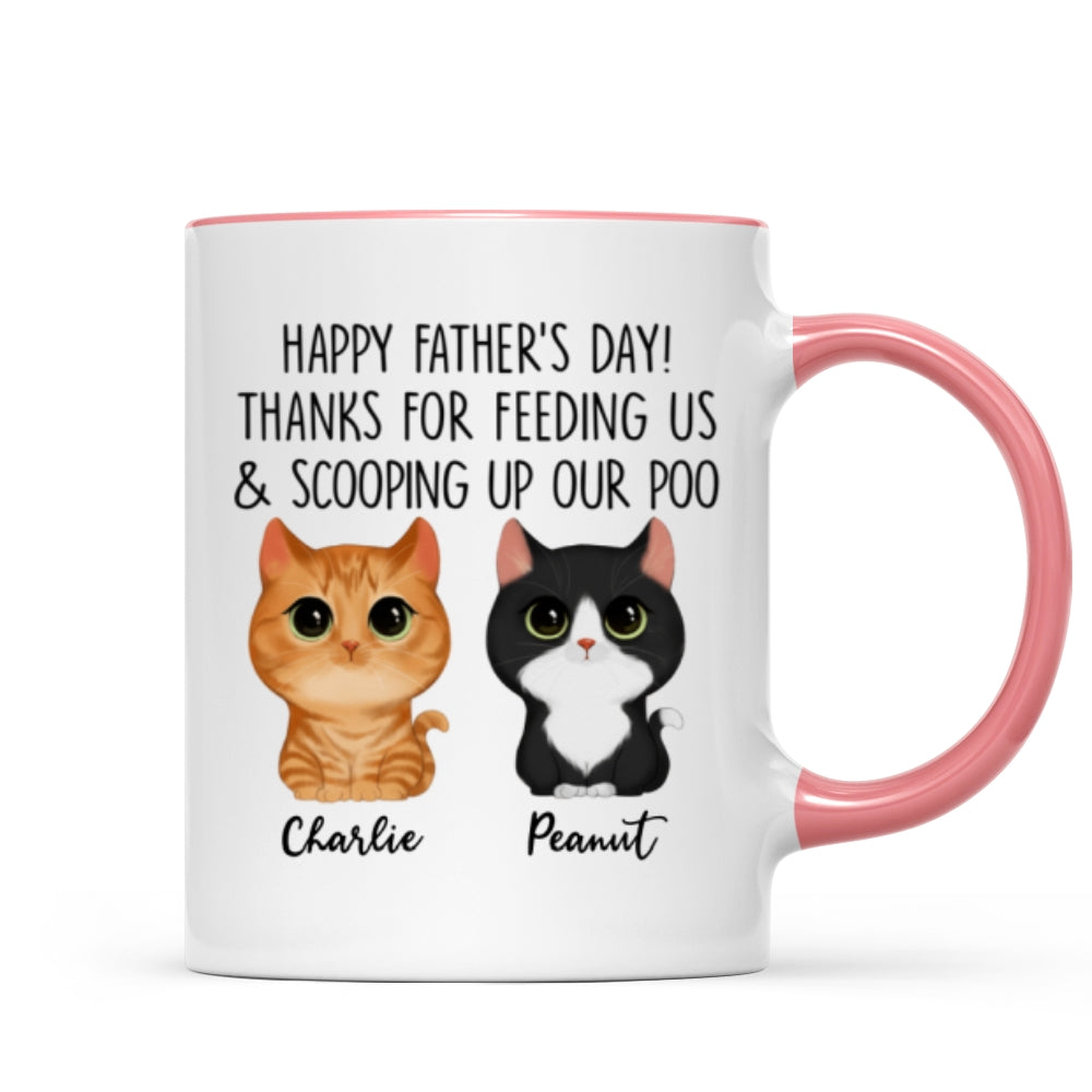 Happy Father's Day Thanks For Feeding Me And Scooping Up My Poo Watercolor Cute Cats Personalized Mug