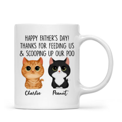 Happy Father's Day Thanks For Feeding Me And Scooping Up My Poo Watercolor Cute Cats Personalized Mug