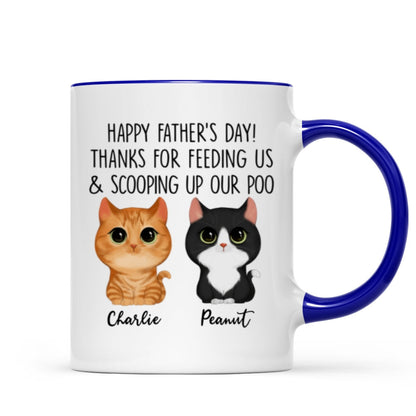 Happy Father's Day Thanks For Feeding Me And Scooping Up My Poo Watercolor Cute Cats Personalized Mug